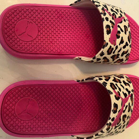 Puma pink leopard pront slides big kids size 6 - Picture 2 of 8
